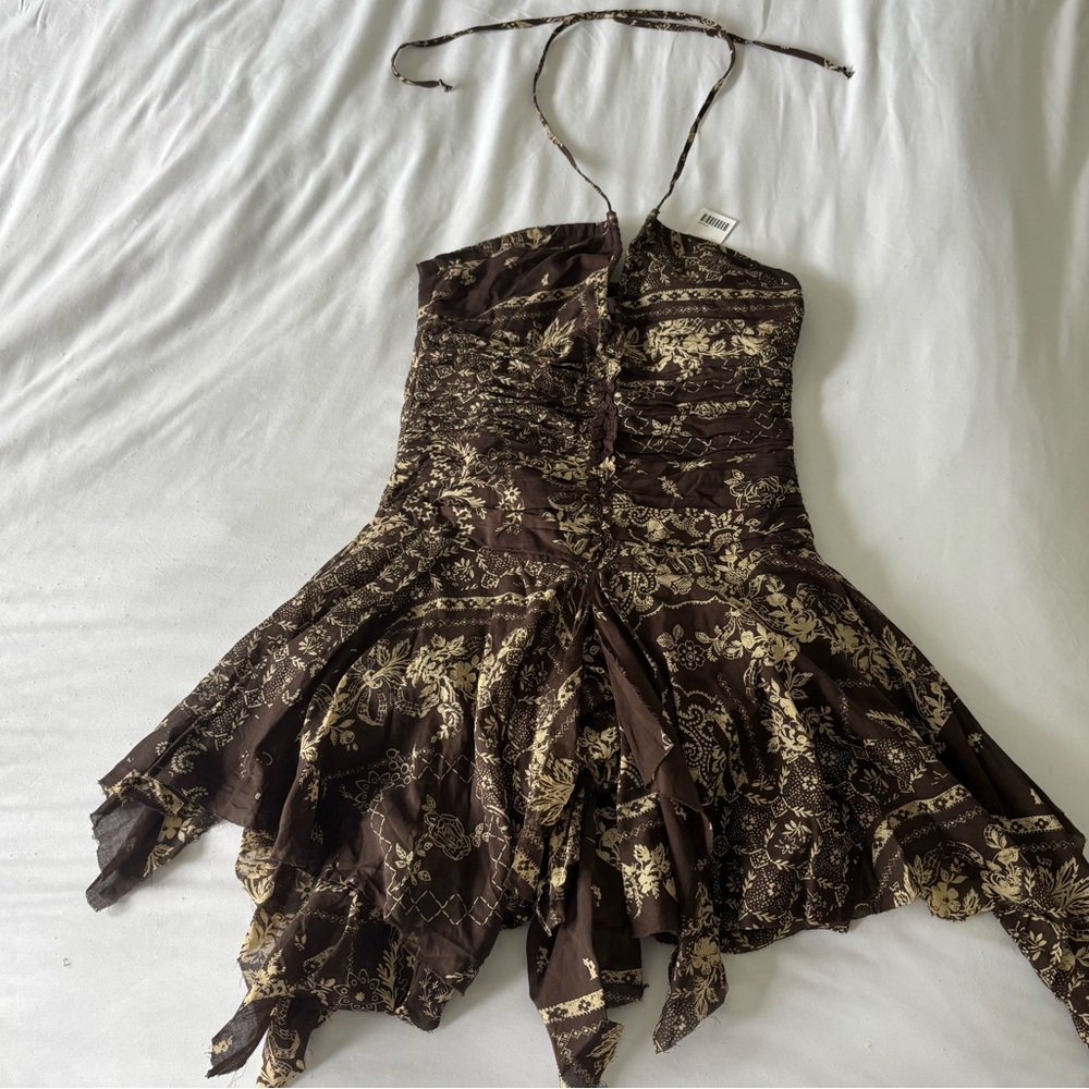 Urban Outfitters Halter Sundress Tunic in Brown and Gold